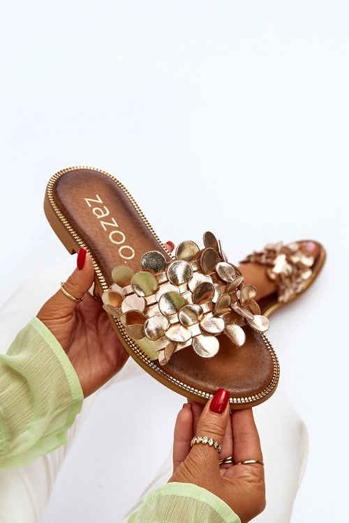 Zazoo 40381 Damskie Skórzane Klapki Na Płaskim Obcasie Złote