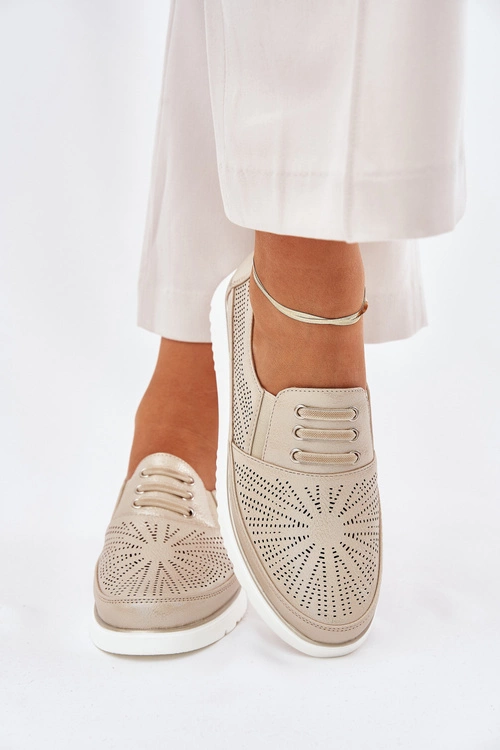 Półbuty Damskie Wsuwane Ażurowe Złote Azethia