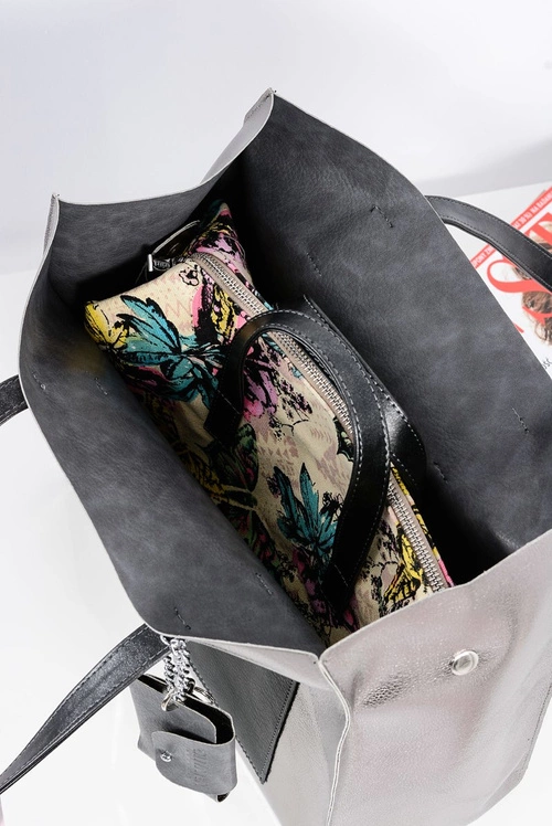 Duża Srebrna Torebka Damska Shopper + Mniejsza Torebka