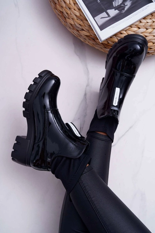 Botki Damskie Płaski Obcas Czarne Emelia