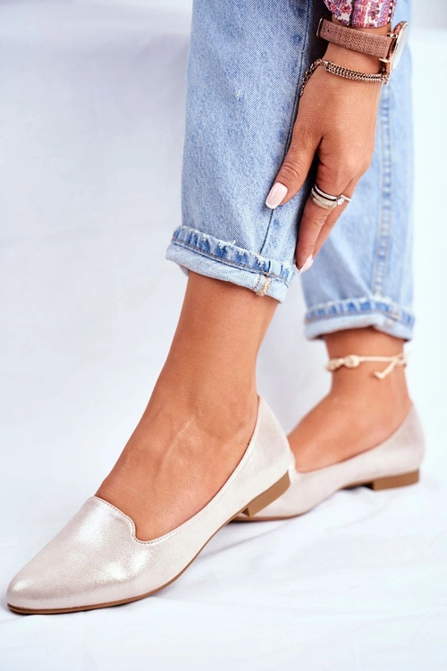 Baleriny Damskie Sergio Leone Beżowo Złote BL610