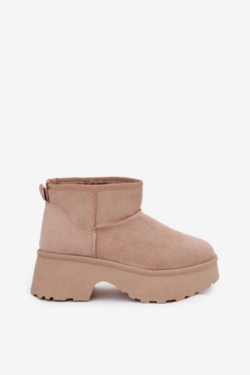 Śniegowce Damskie Niskie Wsuwane Ocieplane Futerkiem Khaki Mavelle