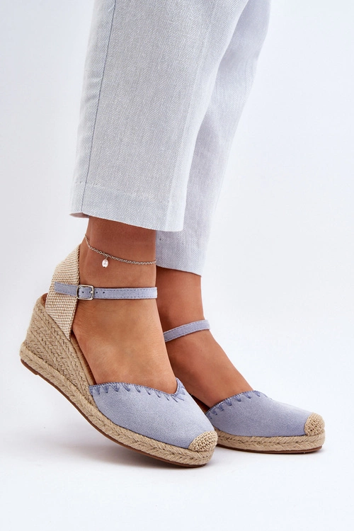 Zamszowe Sandały Espadryle Na Koturnie Z Plecionką Niebieskie Raylin