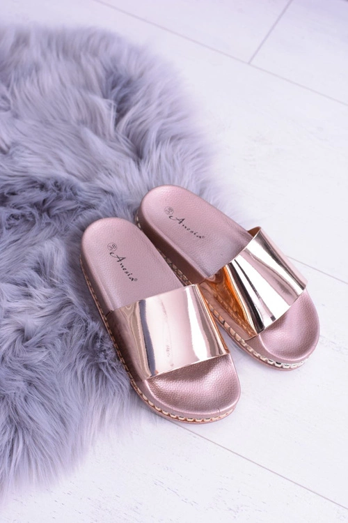 Damskie Klapki z Dżetami Mirock Różowe Złoto