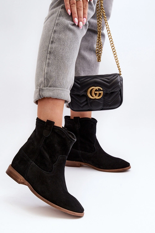 Zazoo 2326 Zamszowe Wsuwane Botki Damskie Czarne