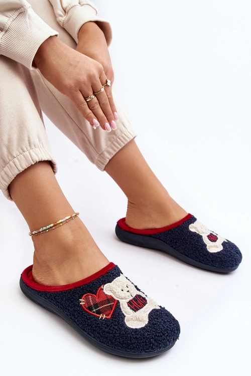 Damskie Domowe Klapki Kapcie Z Misiem Inblu EC000095 Granatowe