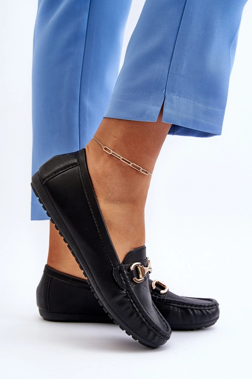 Damskie Klasyczne Mokasyny Eko Skórzane Czarne Demese