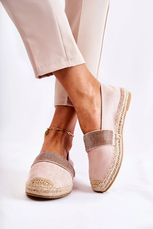 Damskie Wsuwane Espadryle Z Cyrkoniami Różowe Massal