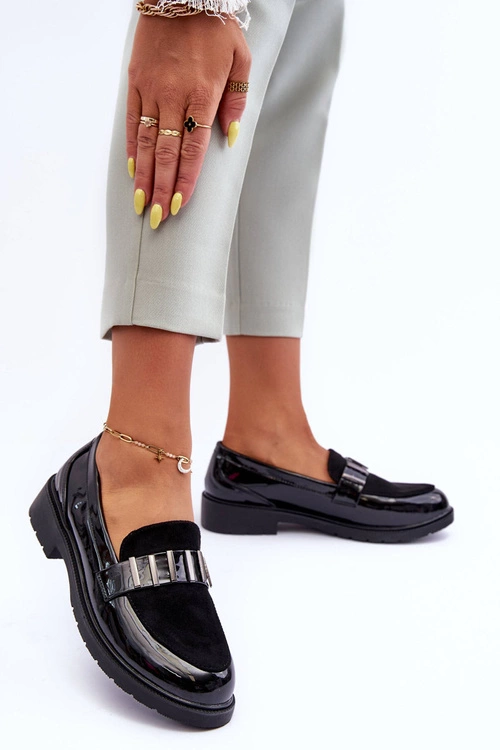 Lakierowane Półbuty Mokasyny Z Ozdobą Czarne S.Barski HY317