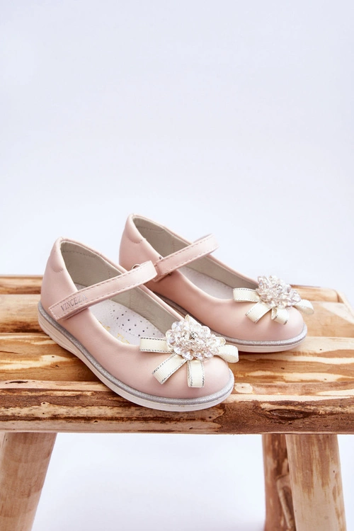 Dziecięce Balerinki Na Rzep Z Ozdobnym Kwiatem Różowe Freya