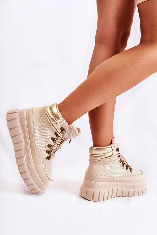 Modne Damskie Botki Na Platformie Beżowe Magnific