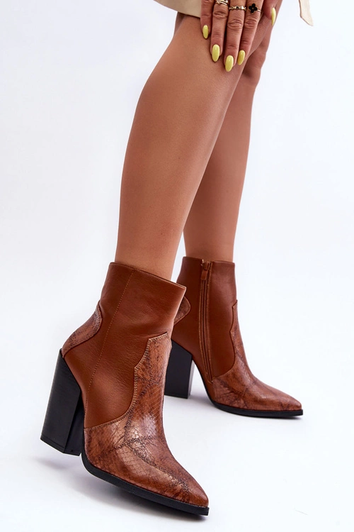 Damskie Skórzane Kowbojki Botki Brązowe Fiorene