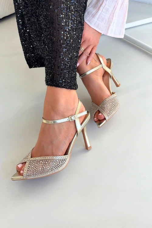 Sandały Damskie Na Szpilce Ze Zdobieniem Złote Peloria