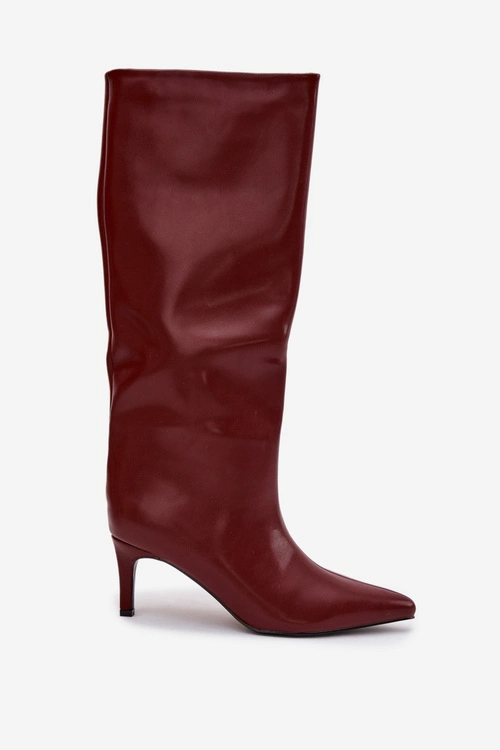 Kozaki Damskie Wsuwane Ocieplane Na Szpilce Bordowe Olivienne