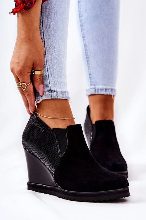 Botki Na Koturnie Zwierzęcy Wzór Monnari 0990-020 Czarne