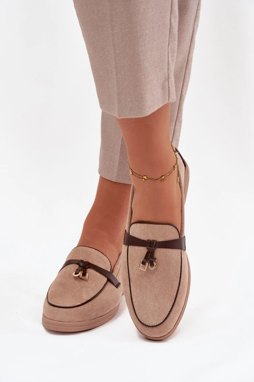 Mokasyny Loafersy Damskie Z Eko Zamszu Beżowe Darwen
