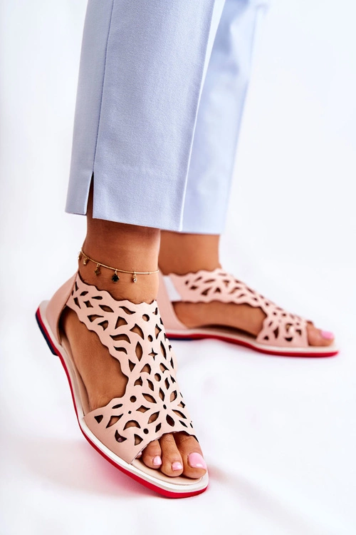 Skórzane Lekkie Ażurowe Sandały Różowe Alima