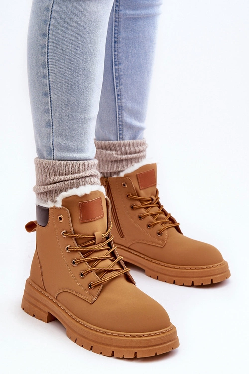 Damskie Trapery Ocieplane Futerkiem Camel Fenan