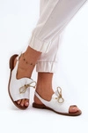 Zazoo 2898 Skórzane Płaskie Sandały Białe