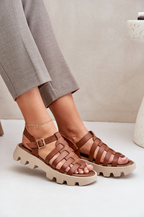 Skórzane Sandały Damskie Zazoo 3695 Camel