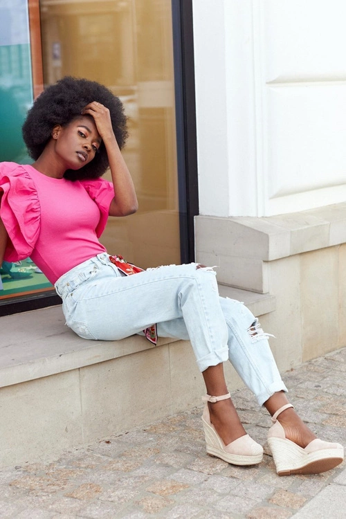 Sandały Na Koturnie Z Plecionką Beżowe Avocado