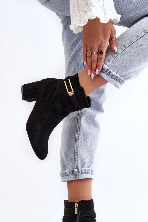 Damskie Botki Na Niskim Słupku Czarne Verice