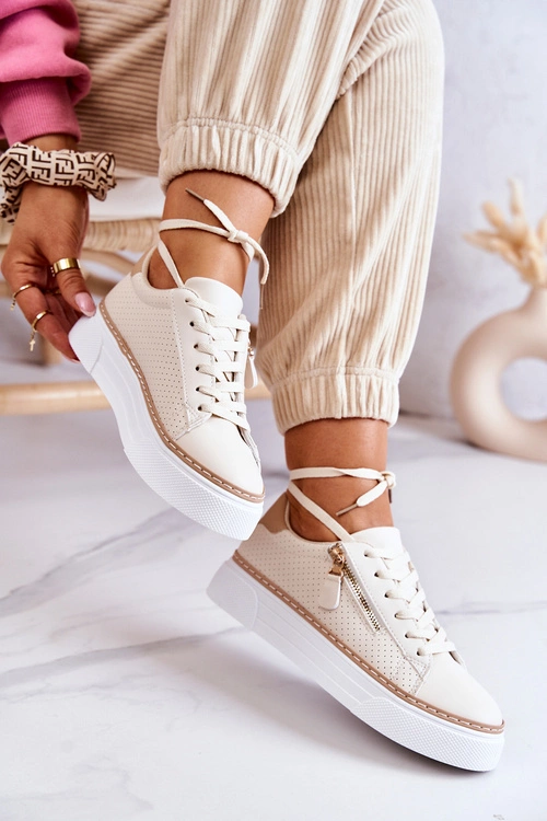 Sportowe Buty Na Platformie Beżowe Louisa