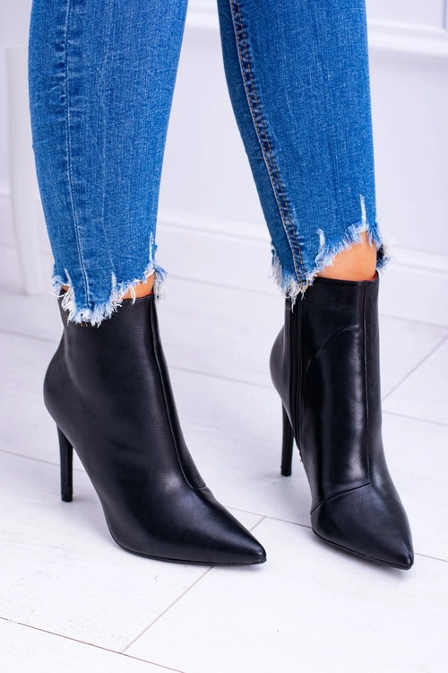 Czarne Wysokie Botki Na Szpilce Remos