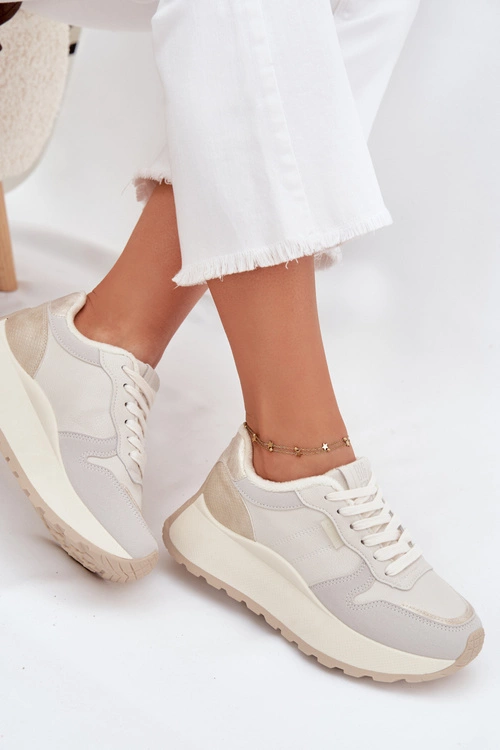 Ocieplane Sneakersy Damskie Na Platformie Big Star SS274008 HI-POLY SYSTEM Jasnobeżowe