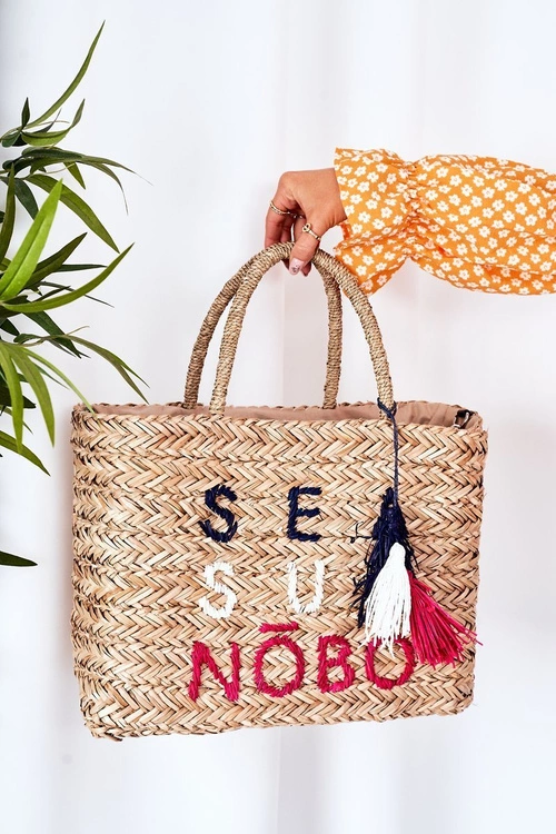 Pleciona Torebka Shopper Na Plażę NOBO XK0410 Beżowa