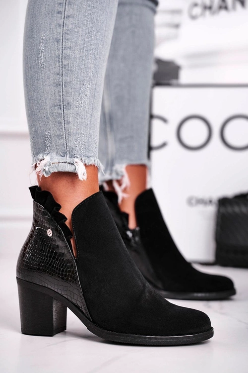 Damskie Skórzane Botki Na Słupku Maciejka Czarne 04833-01