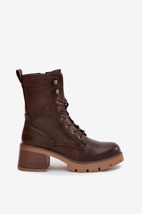 Botki Workery Damskie Na Klocku Ocieplane Vinceza 89136 Brązowe