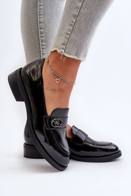 Mokasyny Lakierowane Damskie Czarne Dilhela