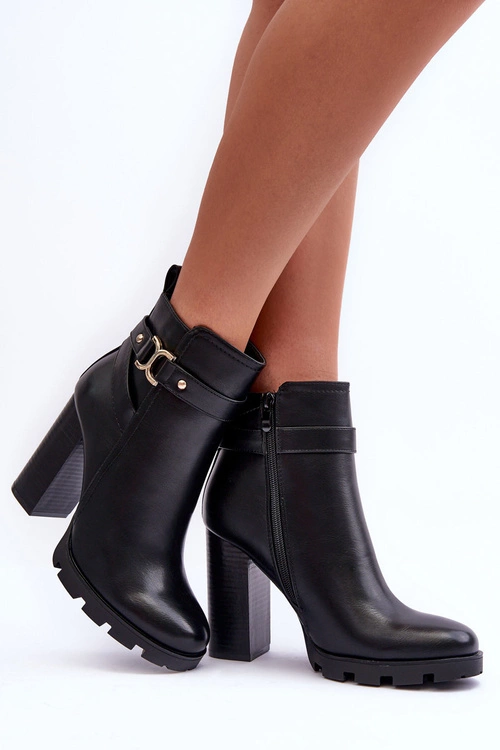 Skórzane Botki Na Wysokim Słupku Czarne Liani