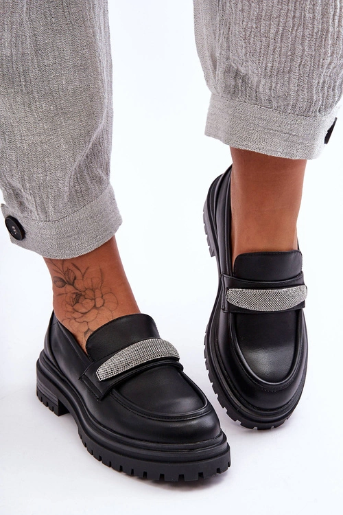 Masywne Skórzane Mokasyny Z Ozdobą Czarne Aricka