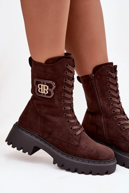 Botki Wokrery Damskie Z Ozdobnym Elementem Ocieplane Czekoladowe Kalindra