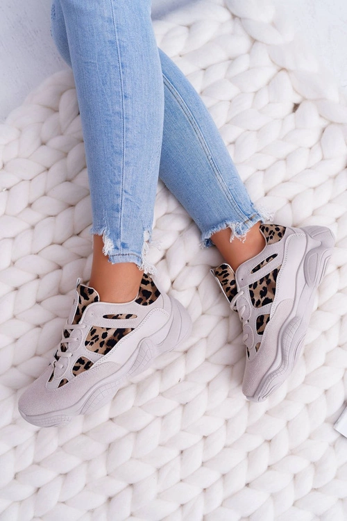 Sportowe Damskie Buty W Panterkę Beżowe Thai