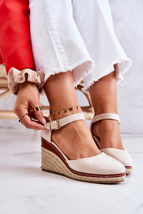 Damskie Espadryle Na Koturnie Beżowe Tamarill