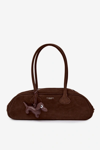 Flora&Co Torebka Bagietka Zamszowa Zawieszka Jamnik Czekoladowa Annette