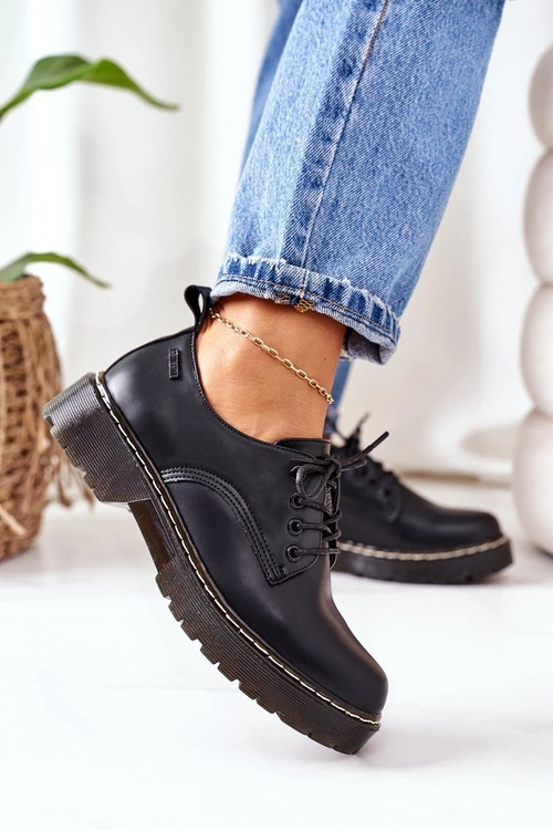 Skórzane Półbuty Oxfordy Big Star II274107 Czarne