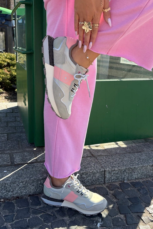 Zamszowe Sneakersy Damskie Big Star RR274243 HI-POLY SYSTEM Szaro-Różowe