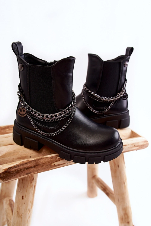 Dziecięce Ocieplane Botki Skórzane Czarne Lise