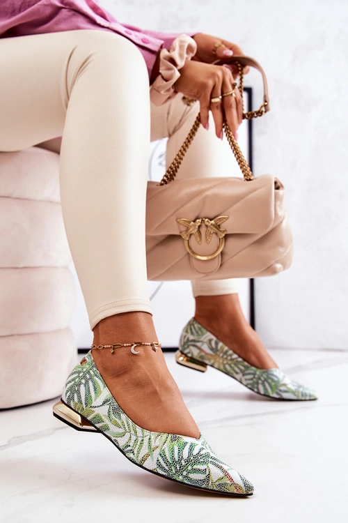 Baleriny Damskie Laura Messi Skórzane Zielone 2193