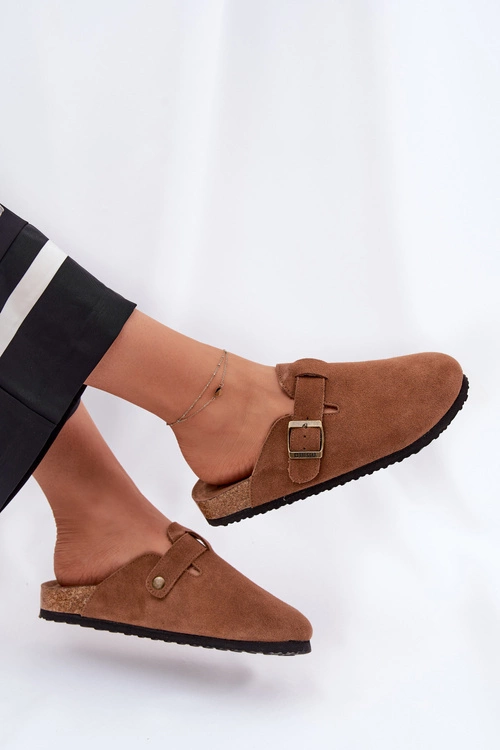 Zamszowe Klapki Chodaki Damskie Z Klamrą Big Star RR274A387 Brązowe