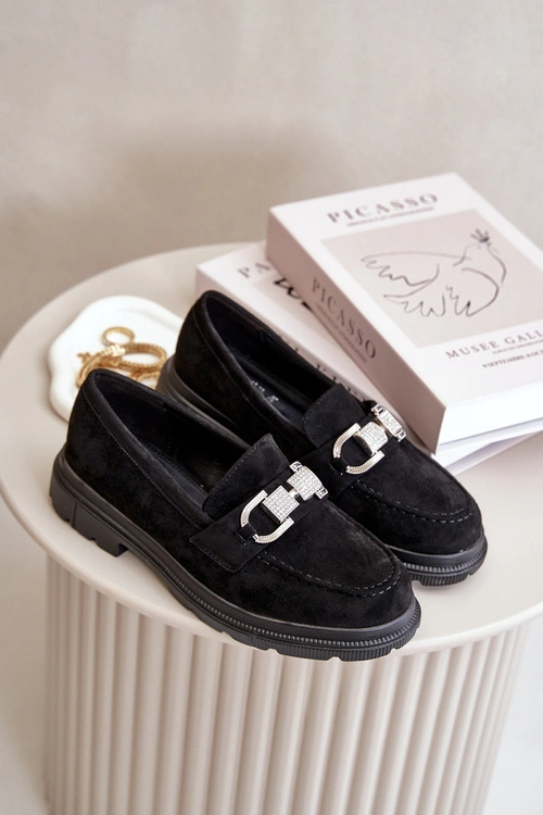 Mokasyny Damskie Eko Zamszowe Z Ozdobą Czarne Wistera