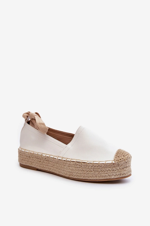 Espadryle Damskie Wiązane Na Platformie Z Plecionką Białe Tailesse