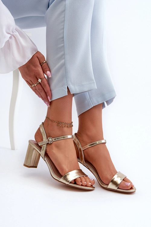 Sandały Na Słupku Złote Glindra