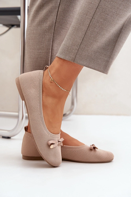 Siateczkowe Baleriny Z Kokardką Beżowe Bianila