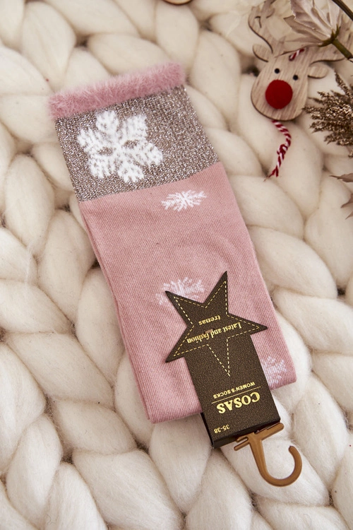 Damskie Skarpetki Długie Ze Śnieżkami Różowe