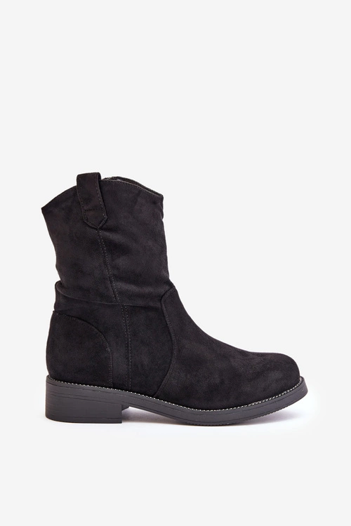 Ocieplane Botki Damskie Z Marszczeniem I Zdobieniem Czarne Etteara